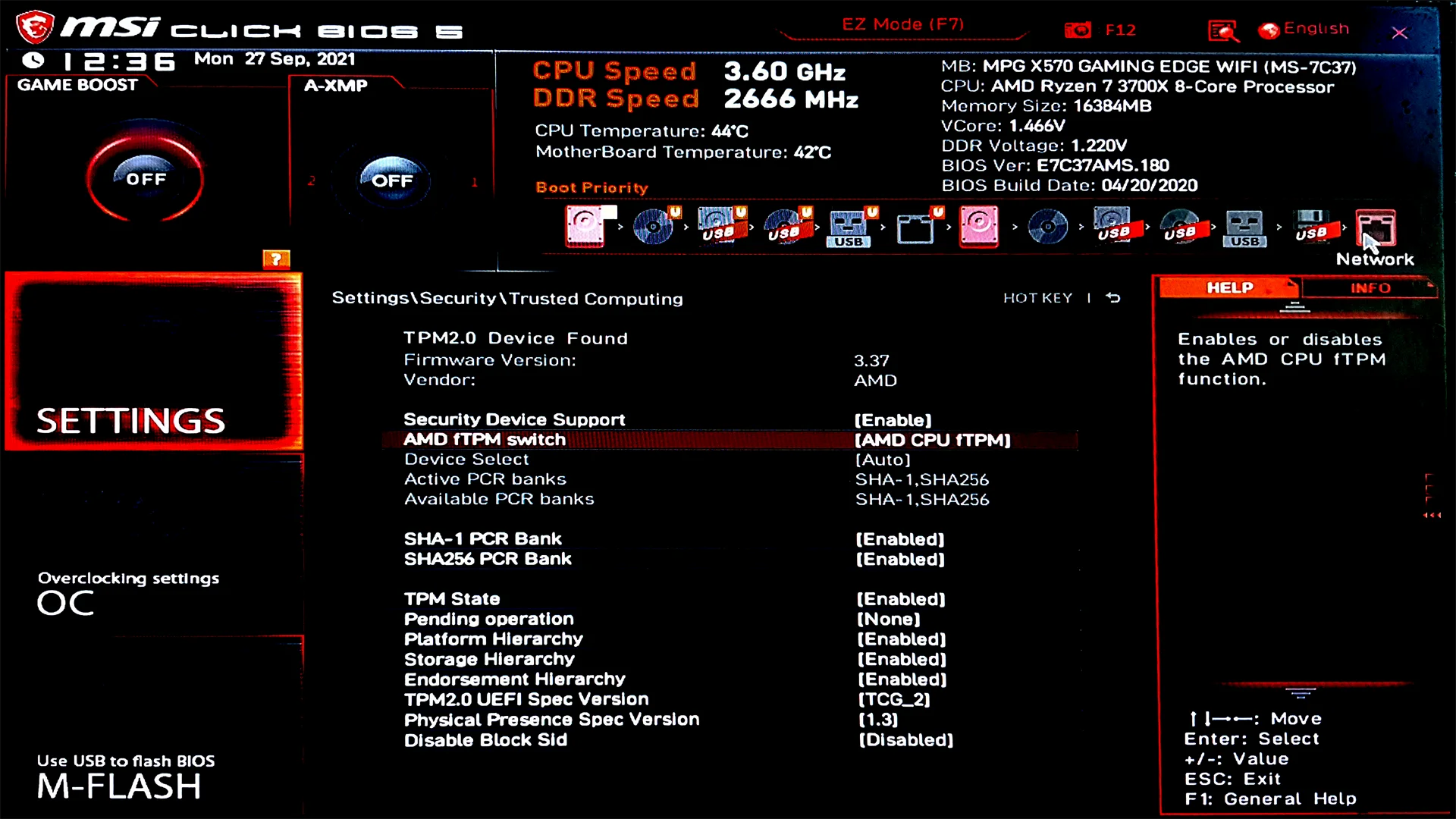 amd ftpm switch, bios security setting